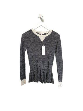 Rebecca Taylor Marled Peplum Sweater Top Black Ivory